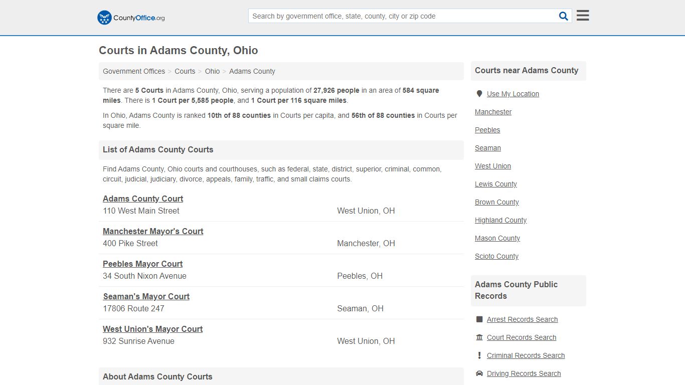 Courts - Adams County, OH (Court Records & Calendars)